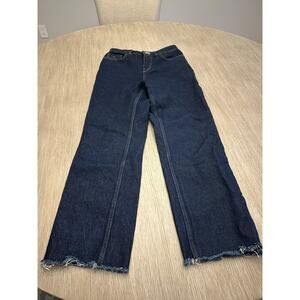 Zara 90s High Rise Wide Leg Cropped Jeans Dark Wash Raw Hem Retro Size 6 Grunge